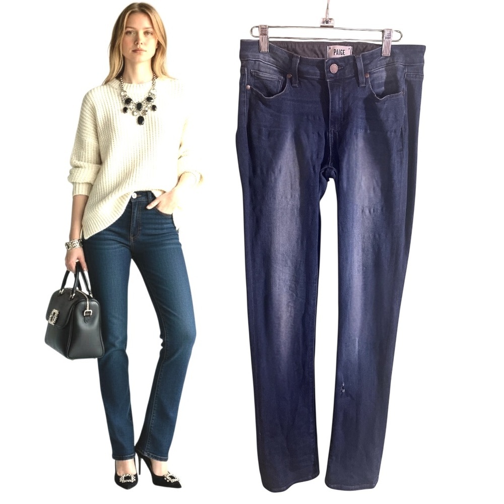 PAIGE Skyline Straight Jeans Women’s 28 Dark Wash Mid Rise Distressed